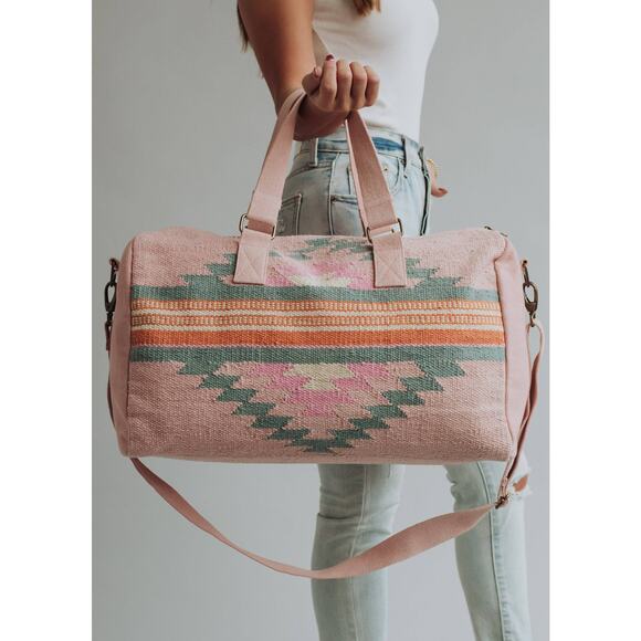 Panache Apparel Co. Handbags - Woven Cotton Pink Orange Slate Western Aztec Duffel Weekender Bag